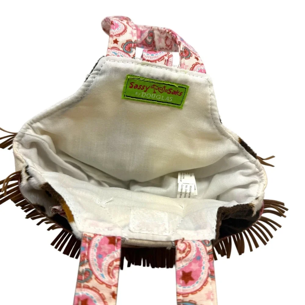 Douglas Sassy Pet Saks Cow Print Fringe Pink Cowboy Boot Plush Carrier Bag